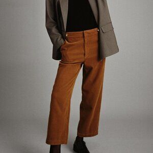 ZARA BROWN STRAIGHT LEG CORDUROY PANTS